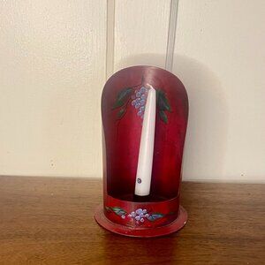 Vintage Red Tole Candle Holder Cottagecore